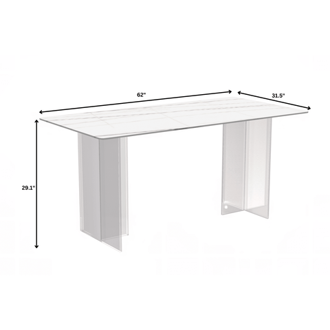 Kova Series Modern Rectangular Dining Table with Sintered Stone or Glass Top and Acrylic Base Legs