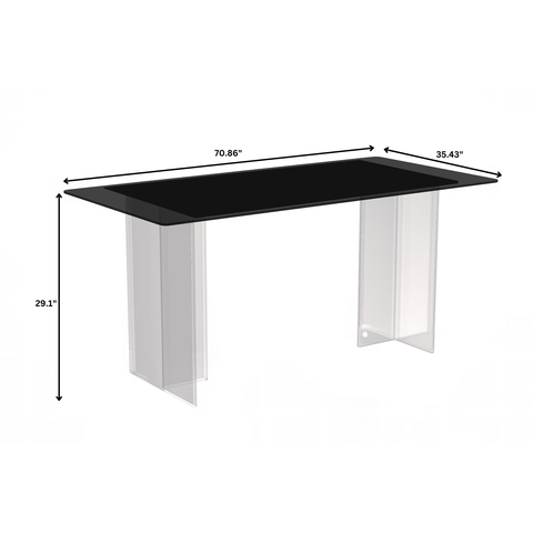 Kova Series Modern Rectangular Dining Table with Sintered Stone or Glass Top and Acrylic Base Legs