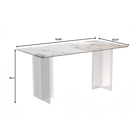 Kova Series Modern Rectangular Dining Table with Sintered Stone or Glass Top and Acrylic Base Legs