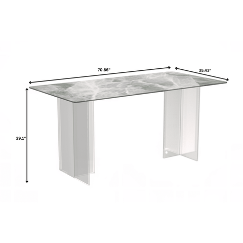 Kova Series Modern Rectangular Dining Table with Sintered Stone or Glass Top and Acrylic Base Legs