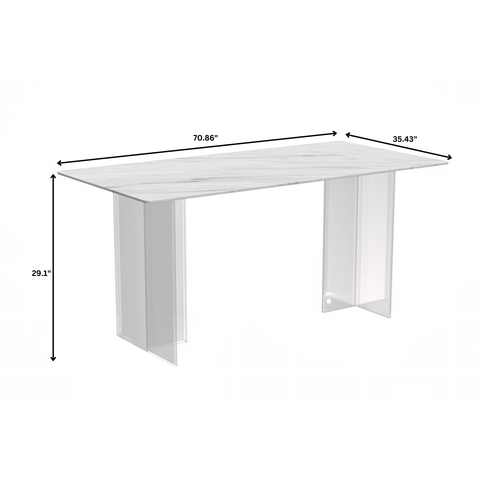 Kova Series Modern Rectangular Dining Table with Sintered Stone or Glass Top and Acrylic Base Legs