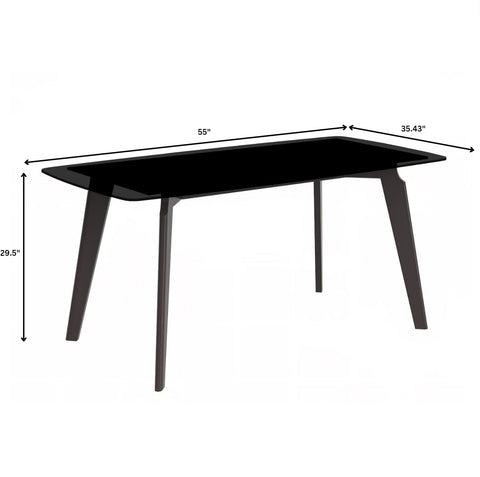 Krevor Modern Dining Table with Rectangular Stone/Glass Wide Tabletop with Black Steel Legs