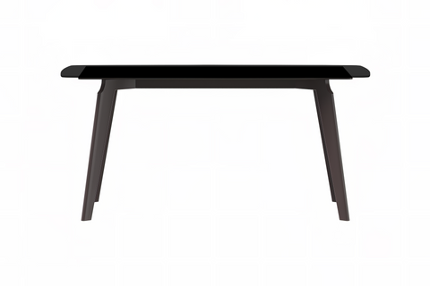 Krevor Modern Dining Table with Rectangular Stone/Glass Wide Tabletop with Black Steel Legs