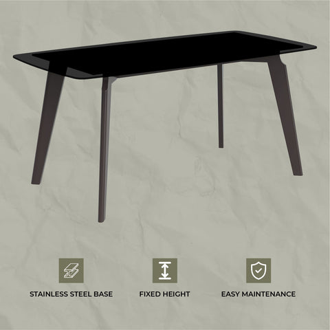 Krevor Modern Dining Table with Rectangular Stone/Glass Wide Tabletop with Black Steel Legs