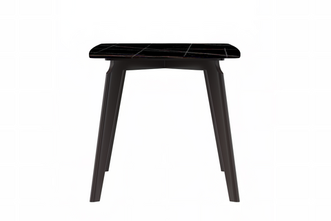 Krevor Modern Dining Table with Rectangular Stone/Glass Wide Tabletop with Black Steel Legs