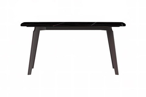 Krevor Modern Dining Table with Rectangular Stone/Glass Wide Tabletop with Black Steel Legs