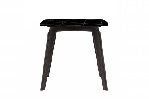 Krevor Modern Dining Table with Rectangular Stone/Glass Wide Tabletop with Black Steel Legs