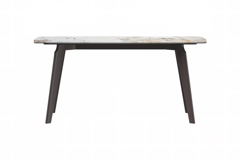 Krevor Modern Dining Table with Rectangular Stone/Glass Wide Tabletop with Black Steel Legs