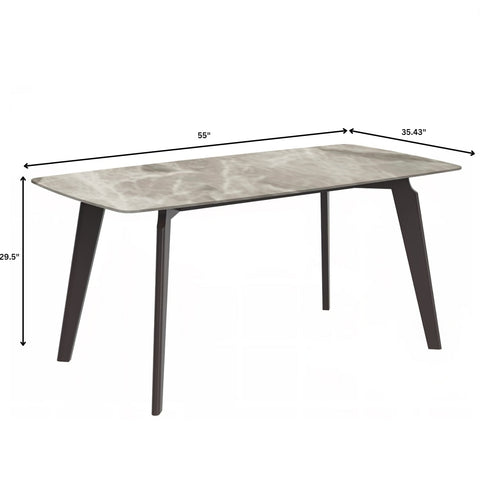 Krevor Modern Dining Table with Rectangular Stone/Glass Wide Tabletop with Black Steel Legs