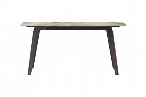 Krevor Modern Dining Table with Rectangular Stone/Glass Wide Tabletop with Black Steel Legs