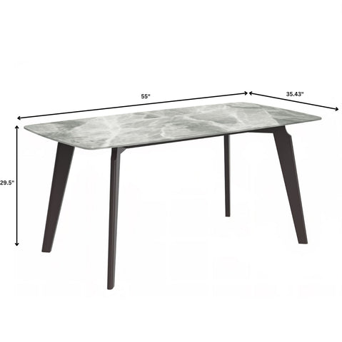 Krevor Modern Dining Table with Rectangular Stone/Glass Wide Tabletop with Black Steel Legs