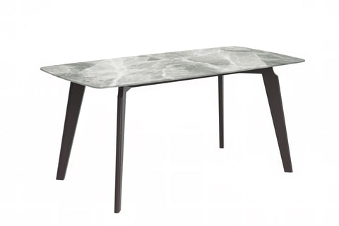 Krevor Modern Dining Table with Rectangular Stone/Glass Wide Tabletop with Black Steel Legs