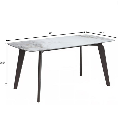 Krevor Modern Dining Table with Rectangular Stone/Glass Wide Tabletop with Black Steel Legs