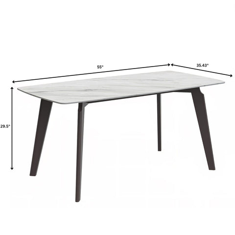 Krevor Modern Dining Table with Rectangular Stone/Glass Wide Tabletop with Black Steel Legs