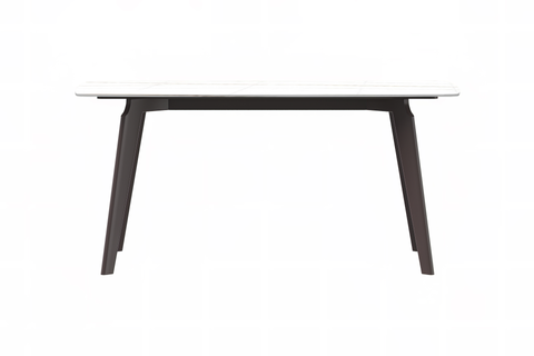 Krevor Modern Dining Table with Rectangular Stone/Glass Wide Tabletop with Black Steel Legs