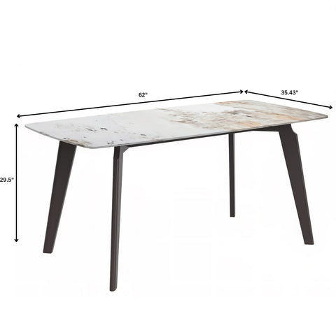 Krevor Modern Dining Table with Rectangular Stone/Glass Wide Tabletop with Black Steel Legs