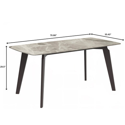 Krevor Modern Dining Table with Rectangular Stone/Glass Wide Tabletop with Black Steel Legs