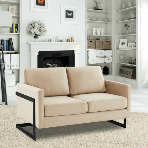 Lincoln Velvet Loveseat Sofa with Black Stainless Steel Frame