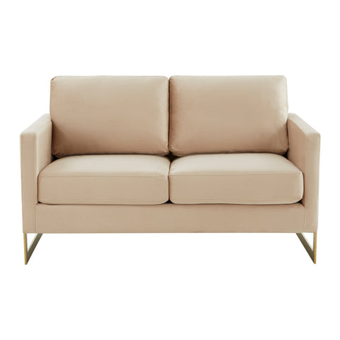 Lincoln Upholstered Velvet/Leather Loveseat With Gold Frame