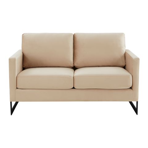 Lincoln Velvet/Leather Upholstered Loveseat with Gold/Black/Silver Steel Frame & Removable Cushions