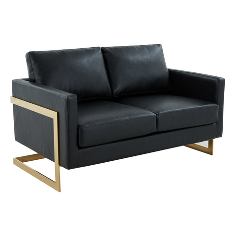 Lincoln Upholstered Velvet/Leather Loveseat With Gold Frame