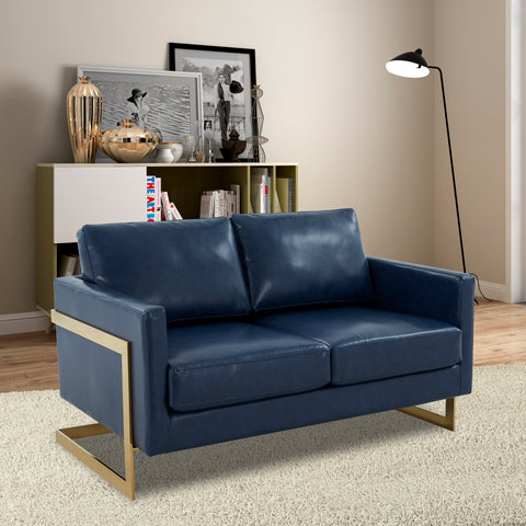 Lincoln Upholstered Velvet/Leather Loveseat With Gold Frame