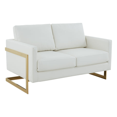 Lincoln Upholstered Velvet/Leather Loveseat With Gold Frame