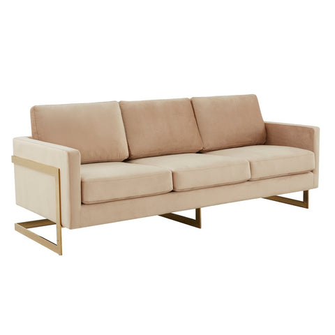 Gold Frame Velvet/Leather Full Size Sofa - Lincoln Collection