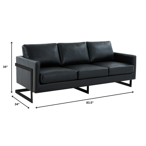 Lincoln 3-Seater Sofa Upholstered in Leather with Black Stainless Steel Frame