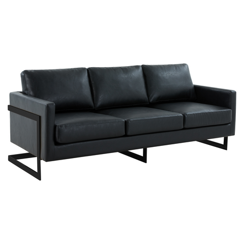 Lincoln 3-Seater Sofa Upholstered in Leather with Black Stainless Steel Frame