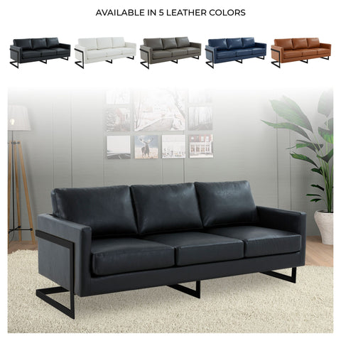 Lincoln 3-Seater Sofa Upholstered in Leather with Black Stainless Steel Frame