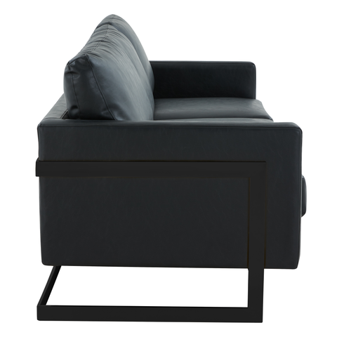 Lincoln 3-Seater Sofa Upholstered in Leather with Black Stainless Steel Frame