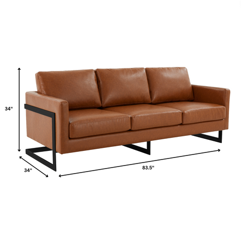 Lincoln 3-Seater Sofa Upholstered in Leather with Black Stainless Steel Frame