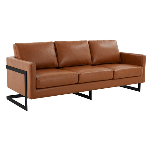 Lincoln 3-Seater Sofa Upholstered in Leather with Black Stainless Steel Frame