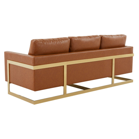 Gold Frame Velvet/Leather Full Size Sofa - Lincoln Collection