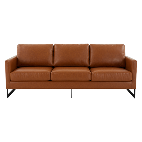 Lincoln 3-Seater Sofa Upholstered in Leather with Black Stainless Steel Frame