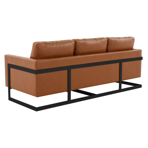 Lincoln 3-Seater Sofa Upholstered in Leather with Black Stainless Steel Frame