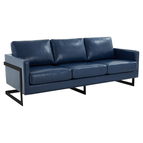 Lincoln 3-Seater Sofa Upholstered in Leather with Black Stainless Steel Frame