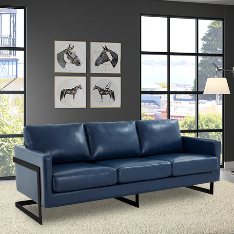 Lincoln 3-Seater Sofa Upholstered in Leather with Black Stainless Steel Frame