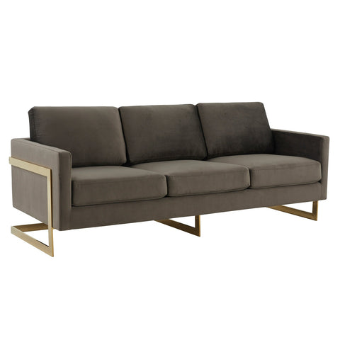 Gold Frame Velvet/Leather Full Size Sofa - Lincoln Collection