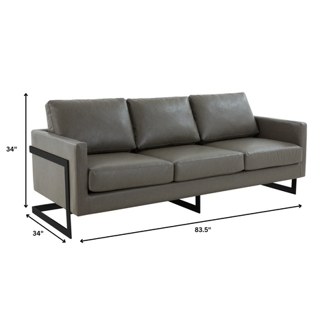 Lincoln 3-Seater Sofa Upholstered in Leather with Black Stainless Steel Frame