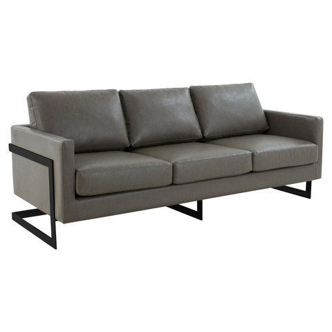 Lincoln 3-Seater Sofa Upholstered in Leather with Black Stainless Steel Frame