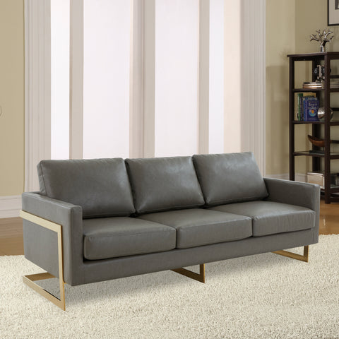 Gold Frame Velvet/Leather Full Size Sofa - Lincoln Collection