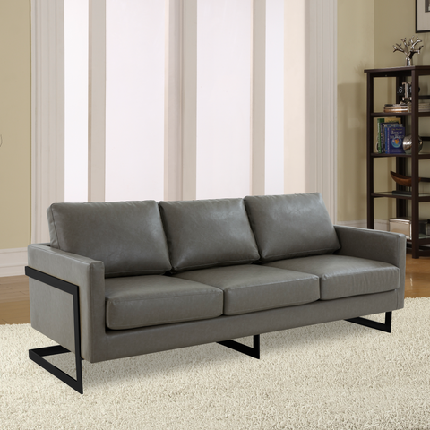 Lincoln 3-Seater Sofa Upholstered in Leather with Black Stainless Steel Frame