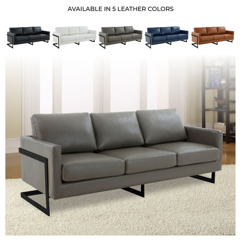 Lincoln 3-Seater Sofa Upholstered in Leather with Black Stainless Steel Frame