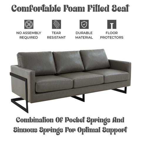 Lincoln 3-Seater Sofa Upholstered in Leather with Black Stainless Steel Frame