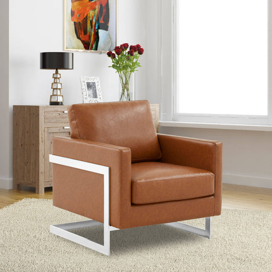 Lincoln Leather Accent Armchair Chair Sofa with Chromed Stainless Steel Frame