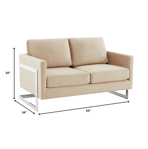 Lincoln Velvet Loveseat Sofa with Removable Cushions and Chromed Stainless Steel Frame