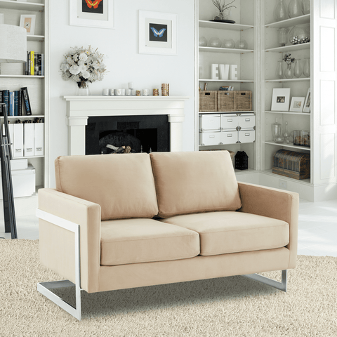 Lincoln Velvet Loveseat Sofa with Removable Cushions and Chromed Stainless Steel Frame