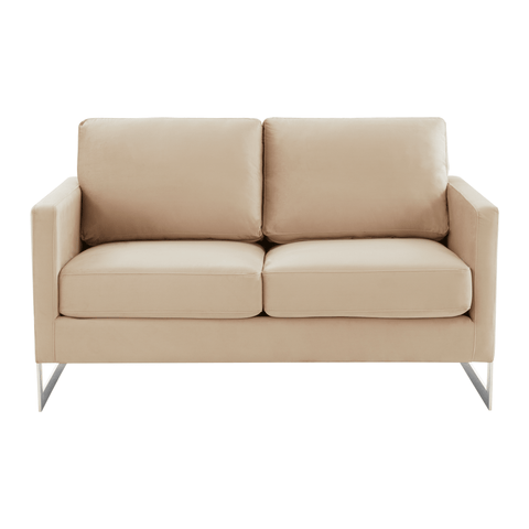 Lincoln Velvet Loveseat Sofa with Removable Cushions and Chromed Stainless Steel Frame